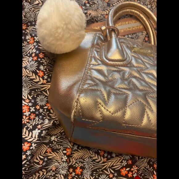 Betsy Johnson Rose Gold Handbag with Pom Pom - Removable Crossbody - Picture 5 of 14